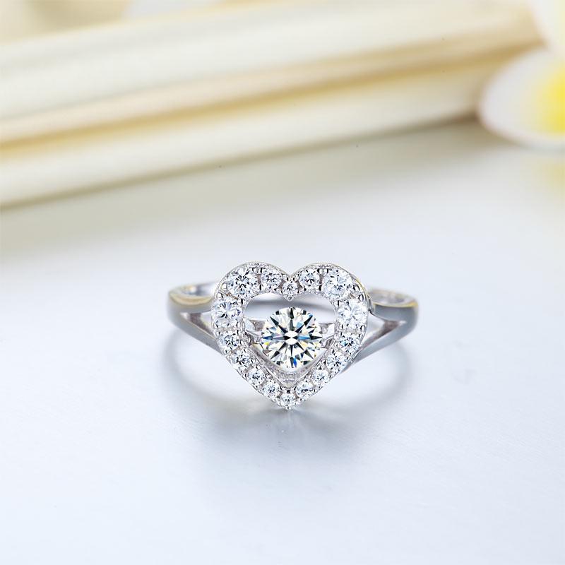 Dancing Stone Heart Solid 925 Sterling Silver Ring Fashion Wedding Jewelry XFR82