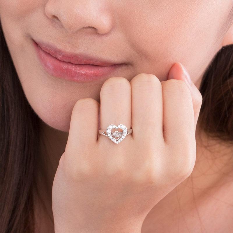 Dancing Stone Heart Solid 925 Sterling Silver Ring Fashion Wedding Jewelry XFR82
