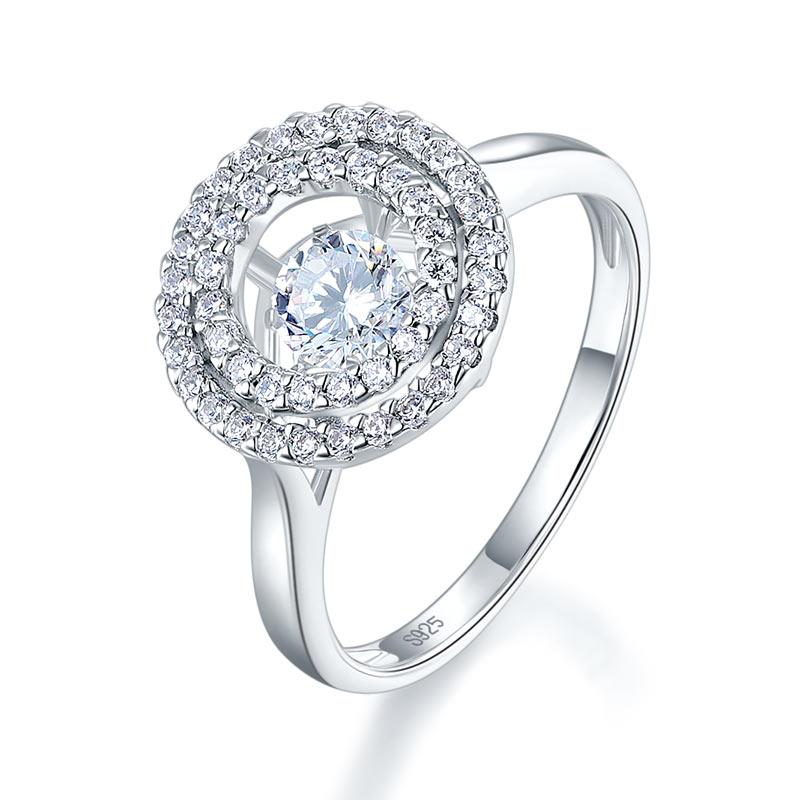 Dancing Stone Double Halo Solid 925 Sterling Silver Ring Fashion Wedding Jewelry