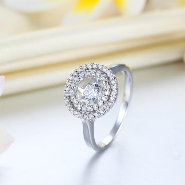 Dancing Stone Double Halo Solid 925 Sterling Silver Ring Fashion Wedding Jewelry
