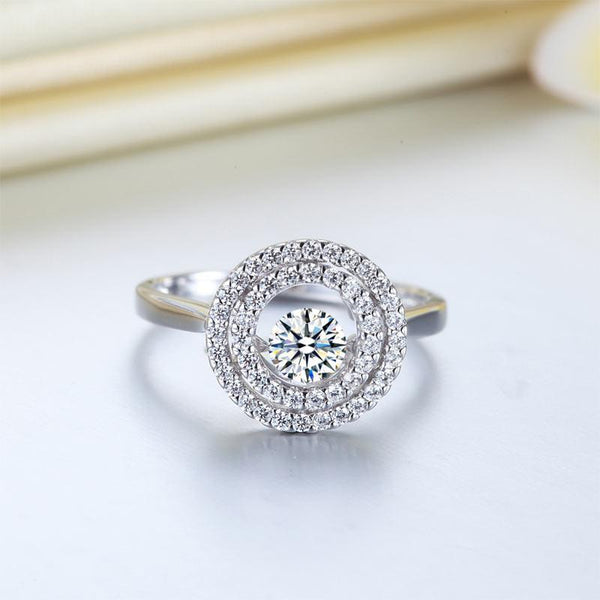Dancing Stone Double Halo Solid 925 Sterling Silver Ring Fashion Wedding Jewelry