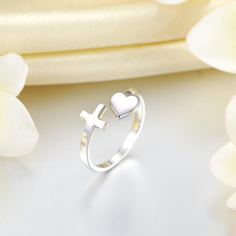 Plain Solid 925 Sterling Silver Ring Cross Heart for Lady Trendy Stylish XFR8287