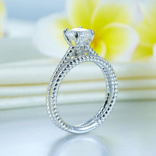 Promise Engagement 2-PC Solid Sterling 925 Silver Twist Solitaire Ring Set Brida