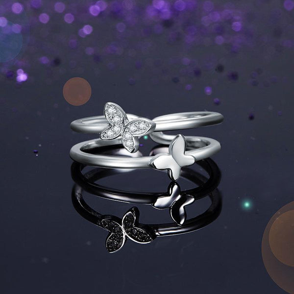 Solid 925 Sterling Silver Ring Band Fashion Butterfly 2017 New Style for Girls L