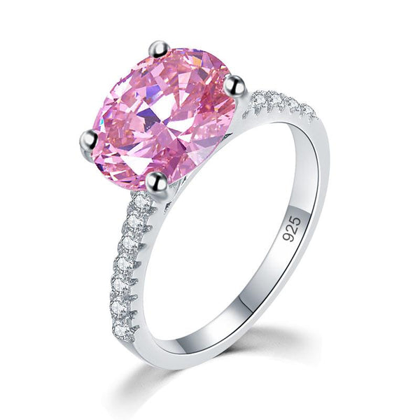 Solid 925 Sterling Silver 4 Carat Anniversary Ring Fancy Pink Oval Cut Luxury Je