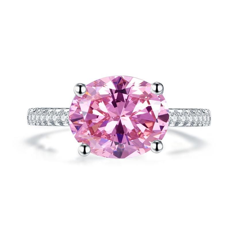Solid 925 Sterling Silver 4 Carat Anniversary Ring Fancy Pink Oval Cut Luxury Je
