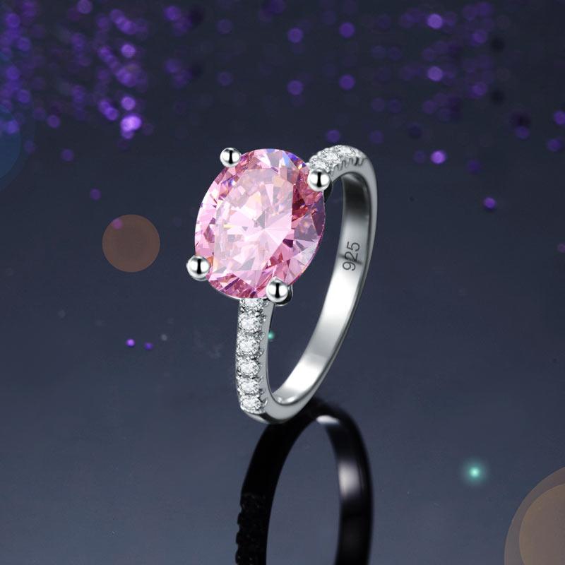 Solid 925 Sterling Silver 4 Carat Anniversary Ring Fancy Pink Oval Cut Luxury Je