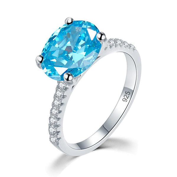 Solid 925 Sterling Silver 4 Carat Anniversary Ring Blue Oval Party Luxury Jewelr