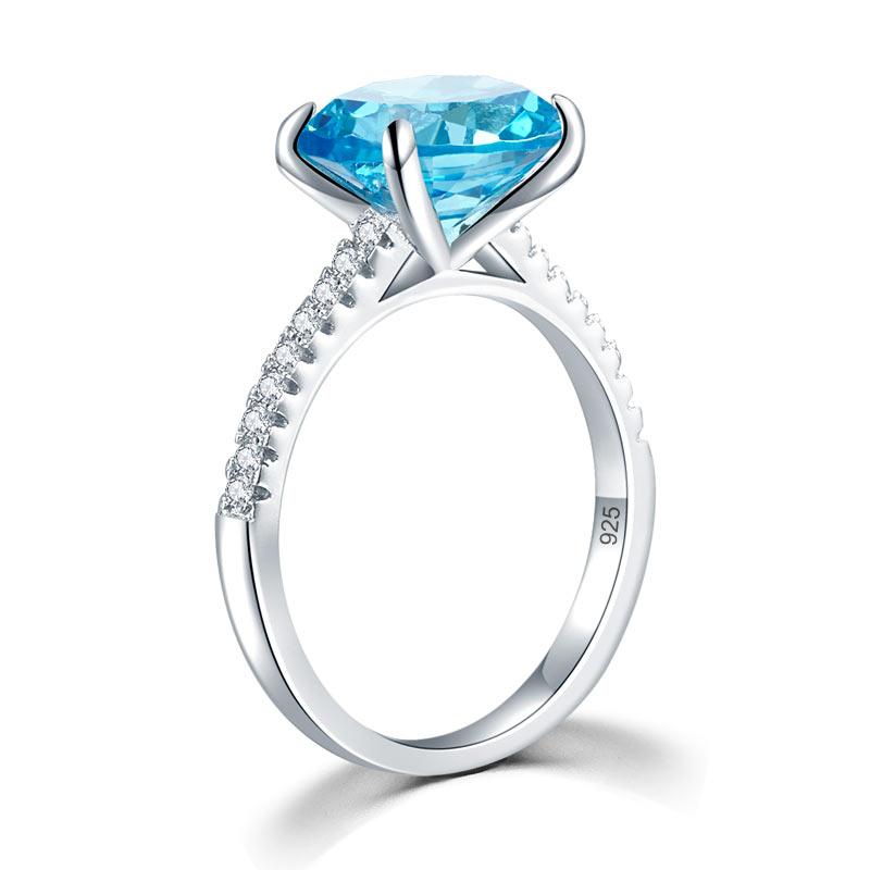Solid 925 Sterling Silver 4 Carat Anniversary Ring Blue Oval Party Luxury Jewelr