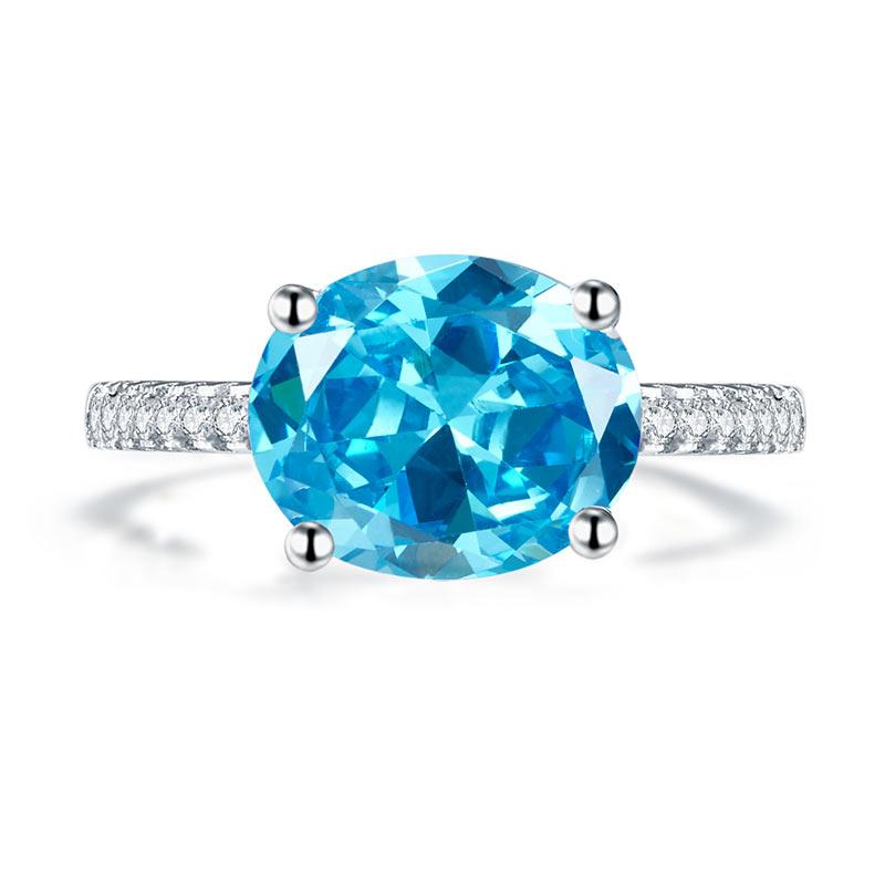 Solid 925 Sterling Silver 4 Carat Anniversary Ring Blue Oval Party Luxury Jewelr