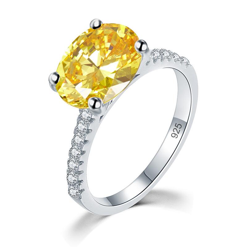 Solid 925 Sterling Silver 4 Carat Anniversary Luxury Ring Yellow Canary Oval Par