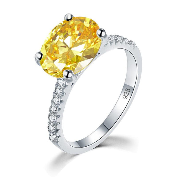 Solid 925 Sterling Silver 4 Carat Anniversary Luxury Ring Yellow Canary Oval Par