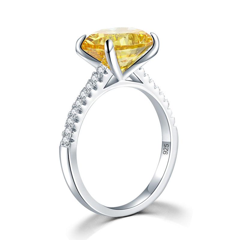 Solid 925 Sterling Silver 4 Carat Anniversary Luxury Ring Yellow Canary Oval Par
