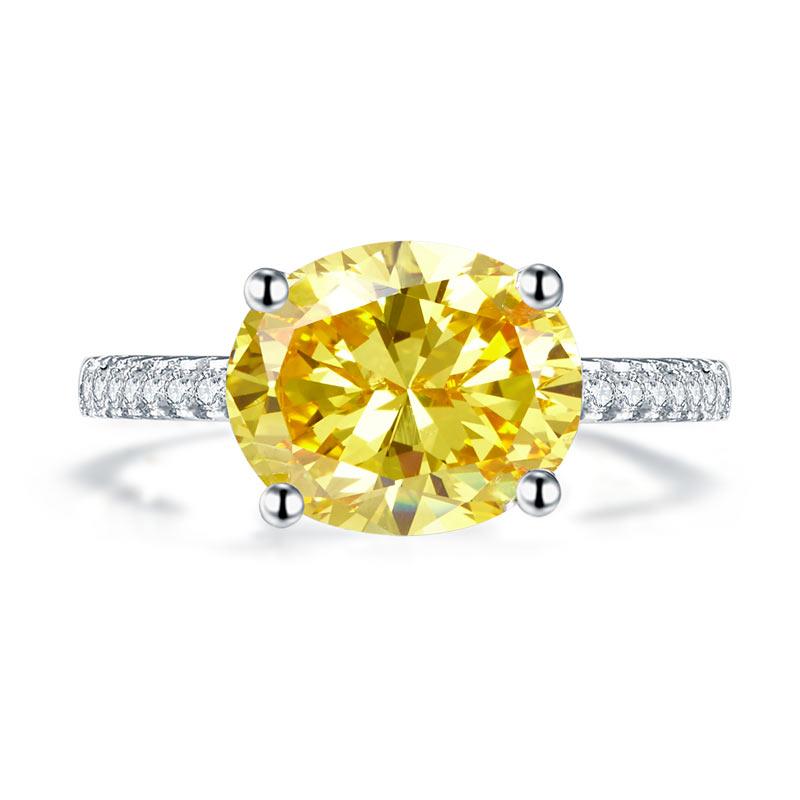 Solid 925 Sterling Silver 4 Carat Anniversary Luxury Ring Yellow Canary Oval Par