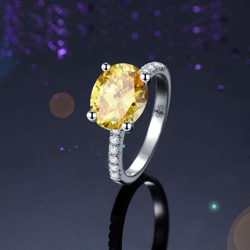 Solid 925 Sterling Silver 4 Carat Anniversary Luxury Ring Yellow Canary Oval Par