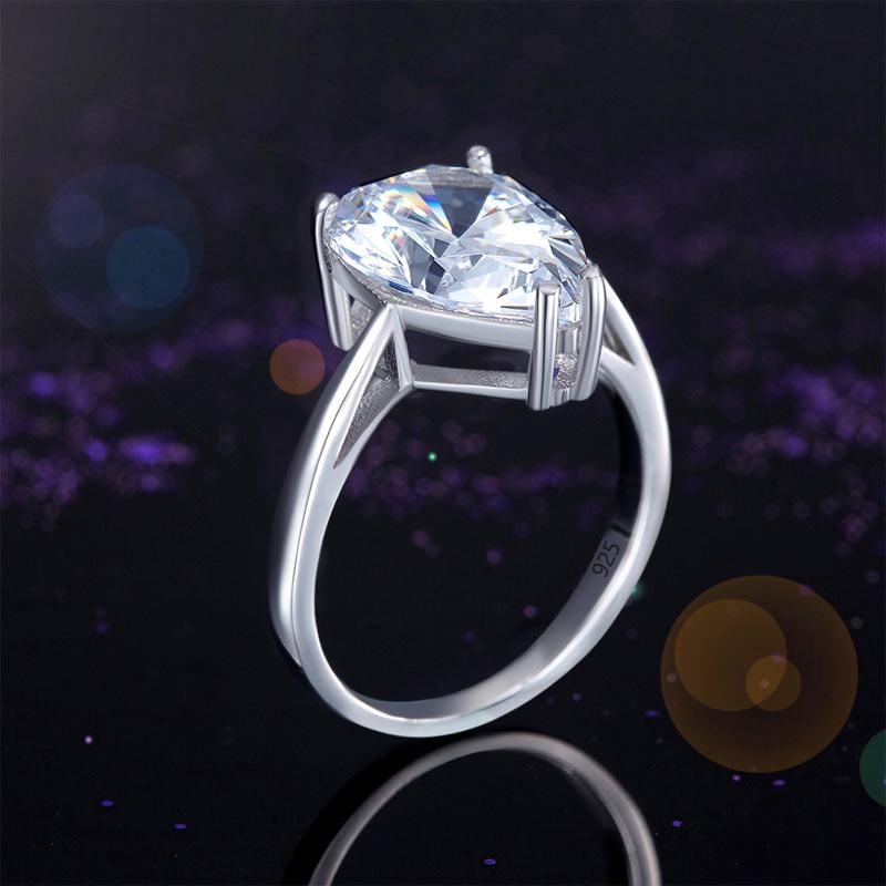 Solid 925 Sterling Silver Luxury Ring Solitaire Pear 4.5 Carat Wedding Engagemen