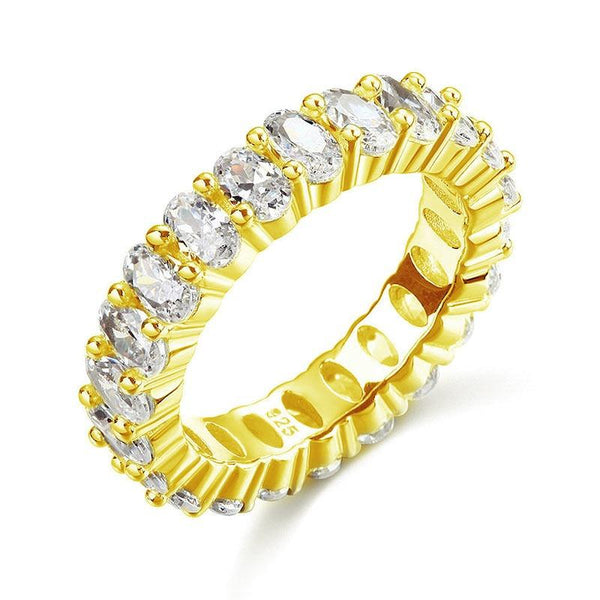 Oval Cut Eternity Solid Sterling 925 Silver Yellow Gold Plated Wedding Ring Band