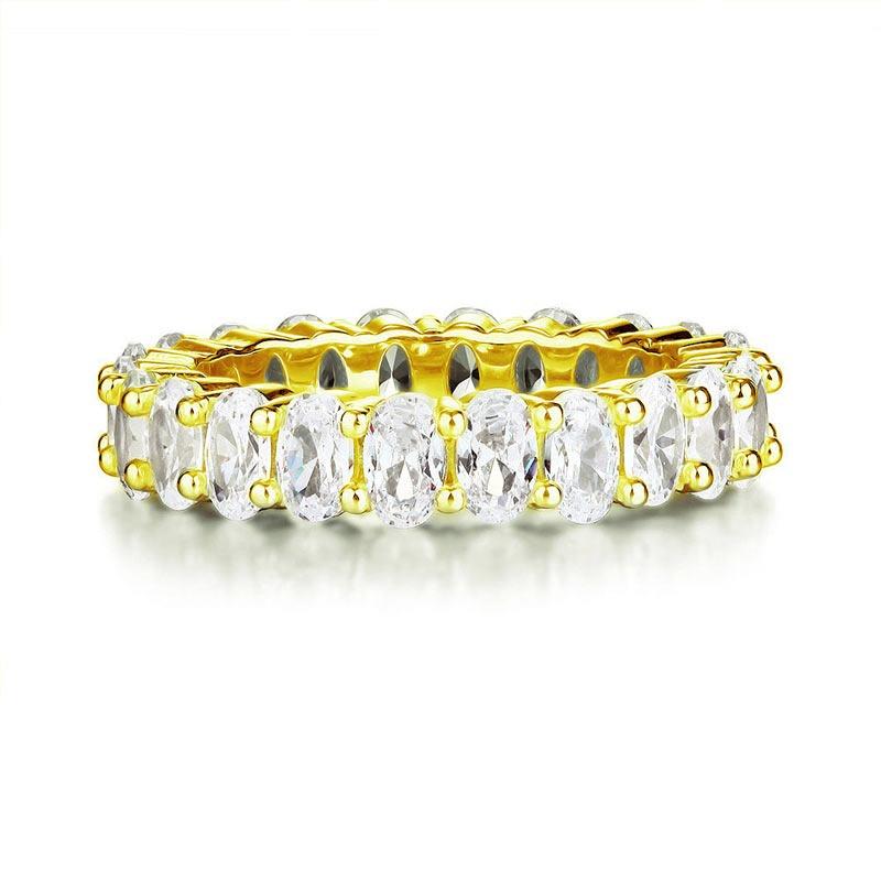 Oval Cut Eternity Solid Sterling 925 Silver Yellow Gold Plated Wedding Ring Band