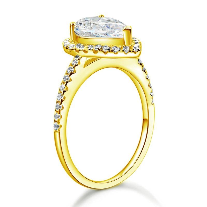 2 Ct Pear Cut Ring Sterling 925 Silver Yellow Gold Plated Wedding Promise Annive