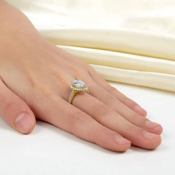 2 Ct Pear Cut Ring Sterling 925 Silver Yellow Gold Plated Wedding Promise Annive