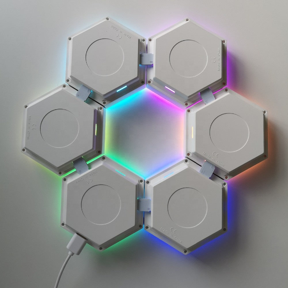 Hexagon Lights Sync with Music,Smart LED Wall Lights with RF Remote  Built-in Mic 16 Million Colors Modular Light Panels DIY Geometry Splicing  Quantums Night Light for Bedroom Bar Cafe Decor,6 Pack 