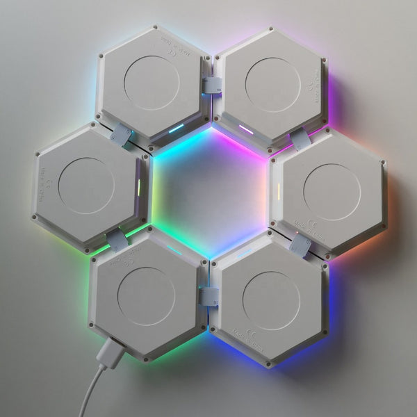 RGB Hexagon Lights Sync with Music Smart LED Wall Lights Sound Sensitive with Remote Modular Light Panels DIY Geometry Splicing