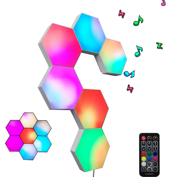 RGB Hexagon Lights Sync with Music Smart LED Wall Lights Sound Sensitive with Remote Modular Light Panels DIY Geometry Splicing