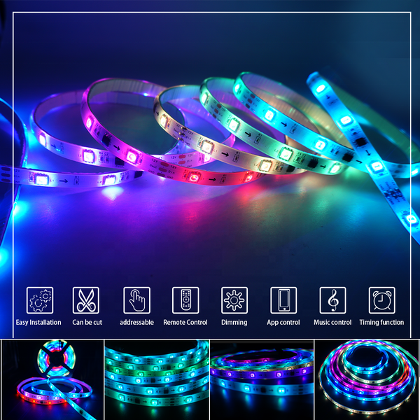 WS2811 RGBIC Music 12V WA2811 Pixel LED Strip Light with Wireless Remote