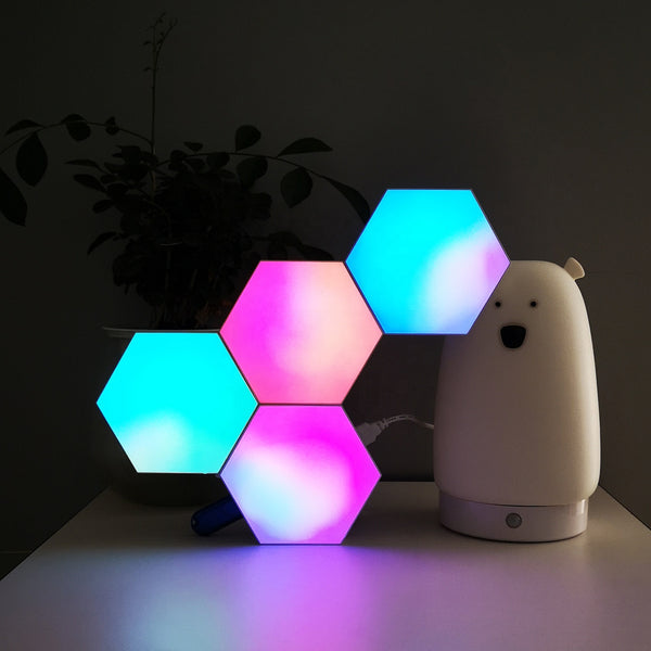 RGB Hexagon Lights Sync with Music Smart LED Wall Lights Sound Sensitive with Remote Modular Light Panels DIY Geometry Splicing
