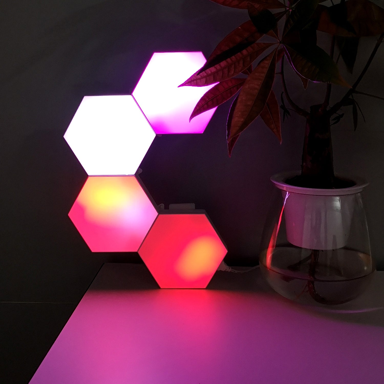 RGB Hexagon Lights Sync with Music Smart LED Wall Lights Sound Sensiti