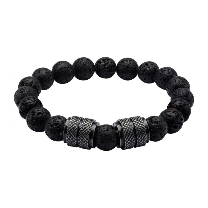 Black Plated and Black Lava Beads Bracelet