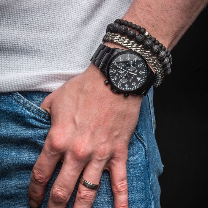 Solid Carbon & Matte Gun Metal Finish Link Bracelet