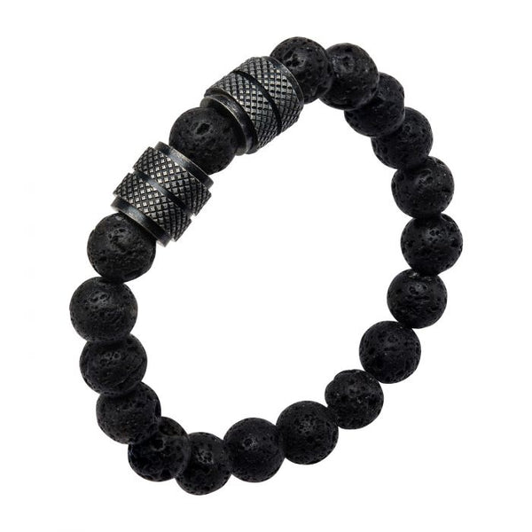 Black Plated and Black Lava Beads Bracelet