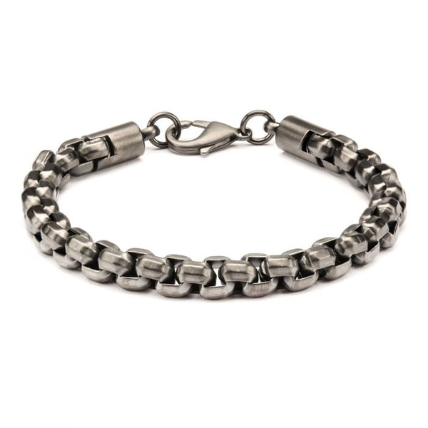 Gun Metal Plated Round Box Chain Bracelet