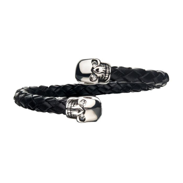 Black Leather with Skulls Bracelet