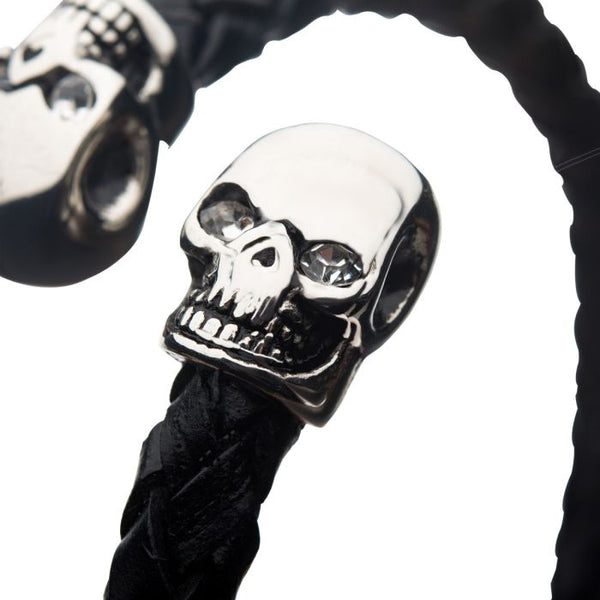 Black Leather with Skulls Bracelet