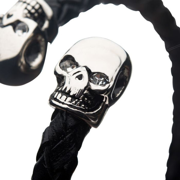 Skull Ends Cuff Leather Bracelet