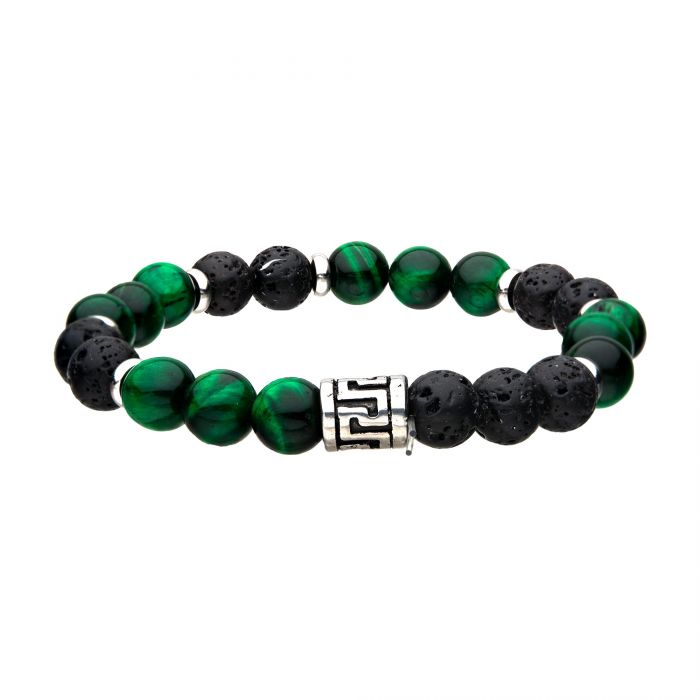 Black Lava and Tiger Eye Green Beads Bracelet