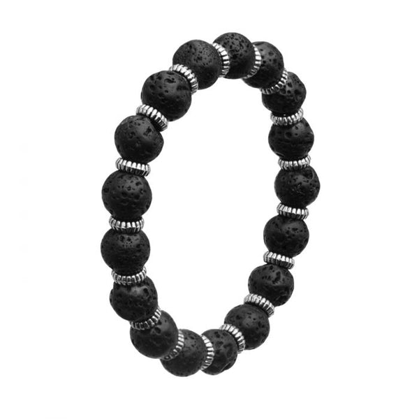 Steel Zinc Ring and Black Lava Beads Bracelet