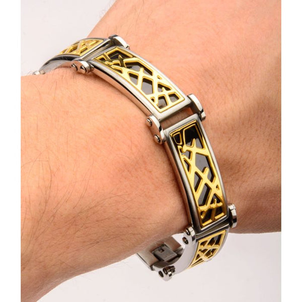 Black Plated with Gold Plated Crown of Thorns Link Small Bracelet
