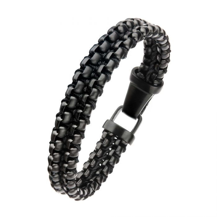 Steel & Paracord Black Plated Box Chain Link Bracelet