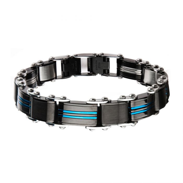 Double Sided Stainless Steel Blue Plated and Black Plated Reversible Bracelet