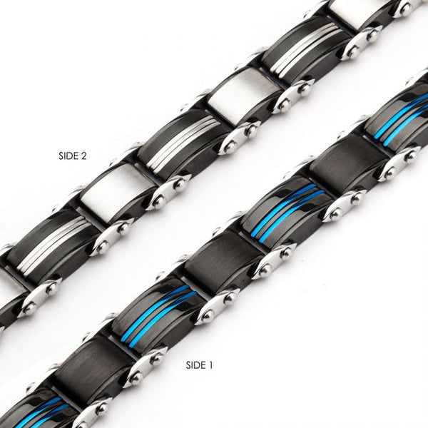 Double Sided Stainless Steel Blue Plated and Black Plated Reversible Bracelet