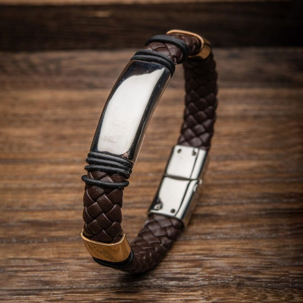 Brown Leather Bracelet with Buckle Closure