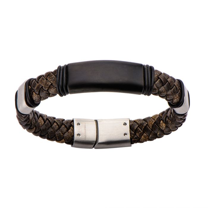 Brown Leather Bracelet with Buckle Closure