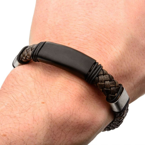 Brown Braided Leather Steel Clasp Bracelet