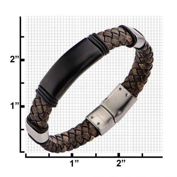 Brown Braided Leather Steel Clasp Bracelet