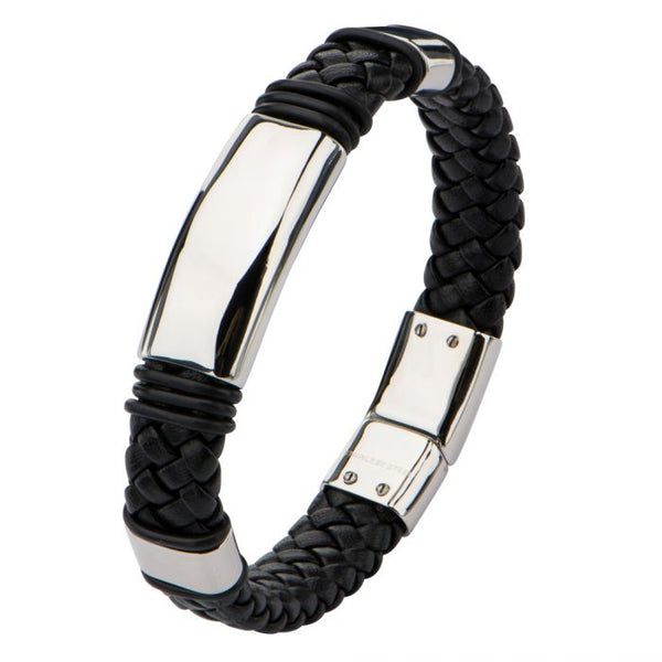 Stainless Steel Black leather Bracelet