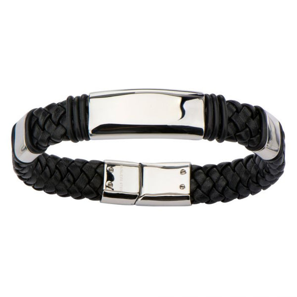 Stainless Steel Black leather Bracelet
