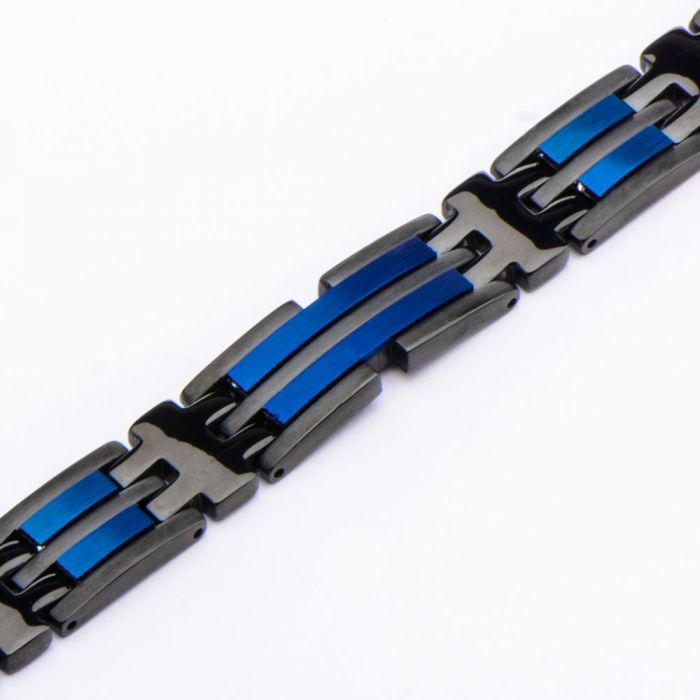 Matte Black & Blue Plated Link Bracelet